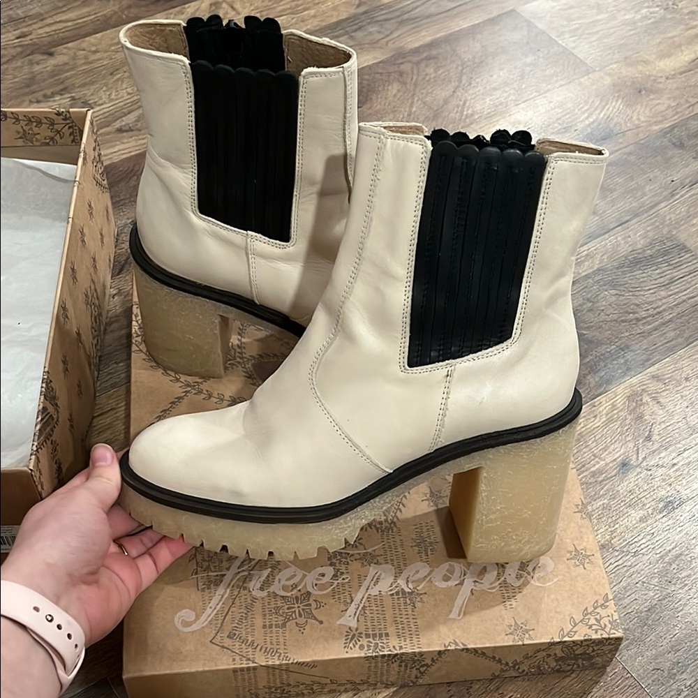 Free People Cream Ankle Boots